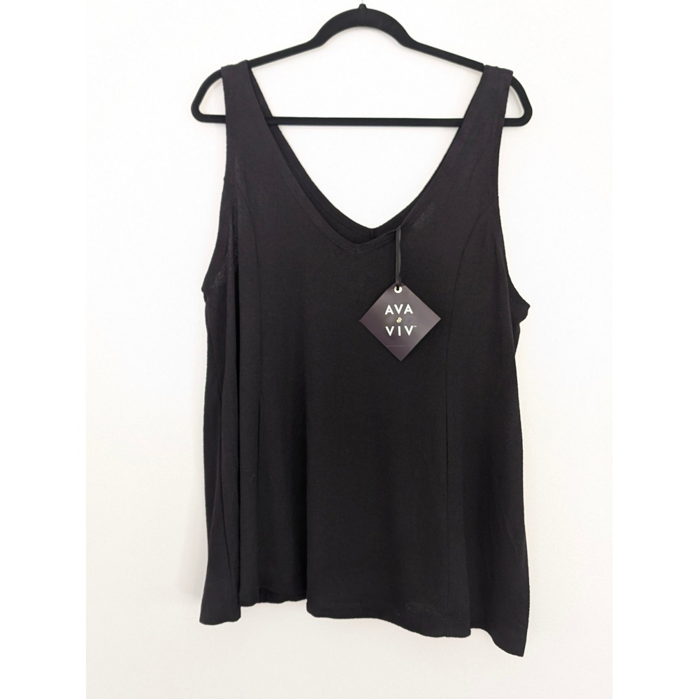 Ava & Viv‎ Womens Plus Size 1X Black V-Neck Sleeveless Tank Top